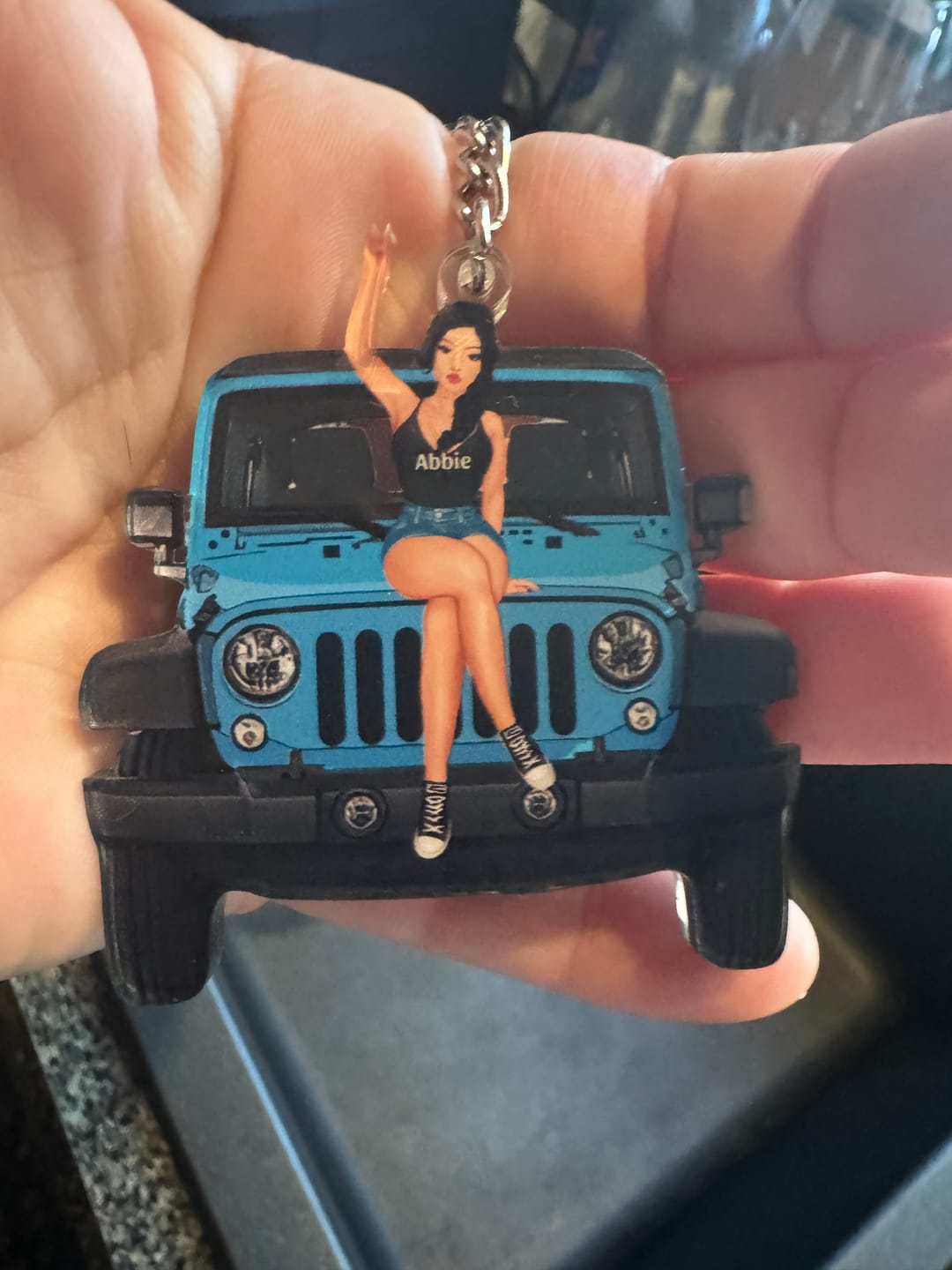 Customer photo review of Personalized A Girl With Off-Road Car And Dog Keychain Gift For Journey Girls