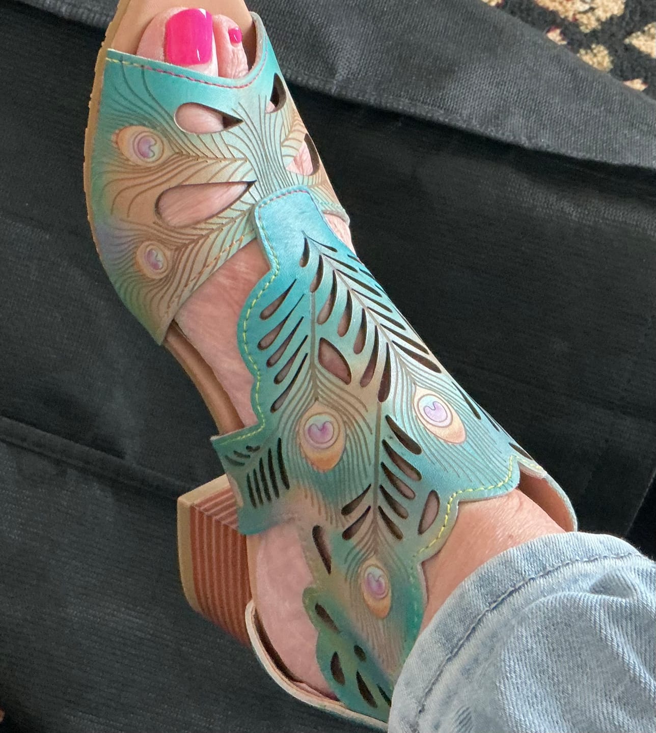 Customer photo review of Peacock-Inspired Leather Cutout Sandals