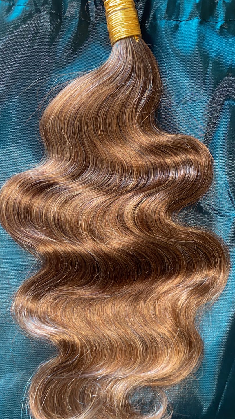 Customer photo review of #4 Medium Brown Body Wave Bulk Human Braiding Hair