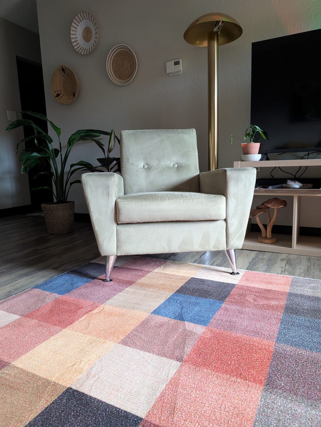 Customer photo review of Earthy Brown Vintage Checkered Rug by Juan Marquez