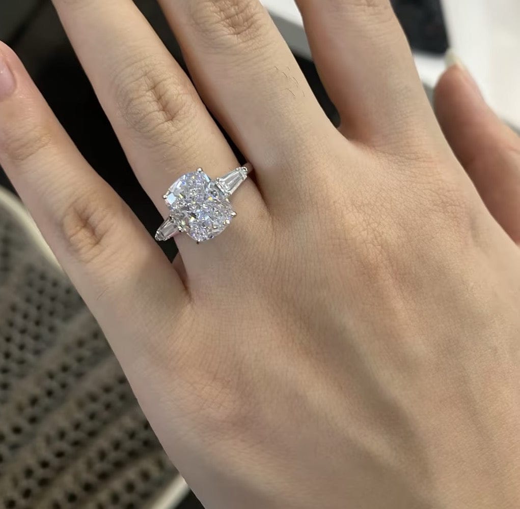 Customer photo review of Louily Exquisite White Gold Cushion Cut Three Stone Engagement Ring In Sterling Silver