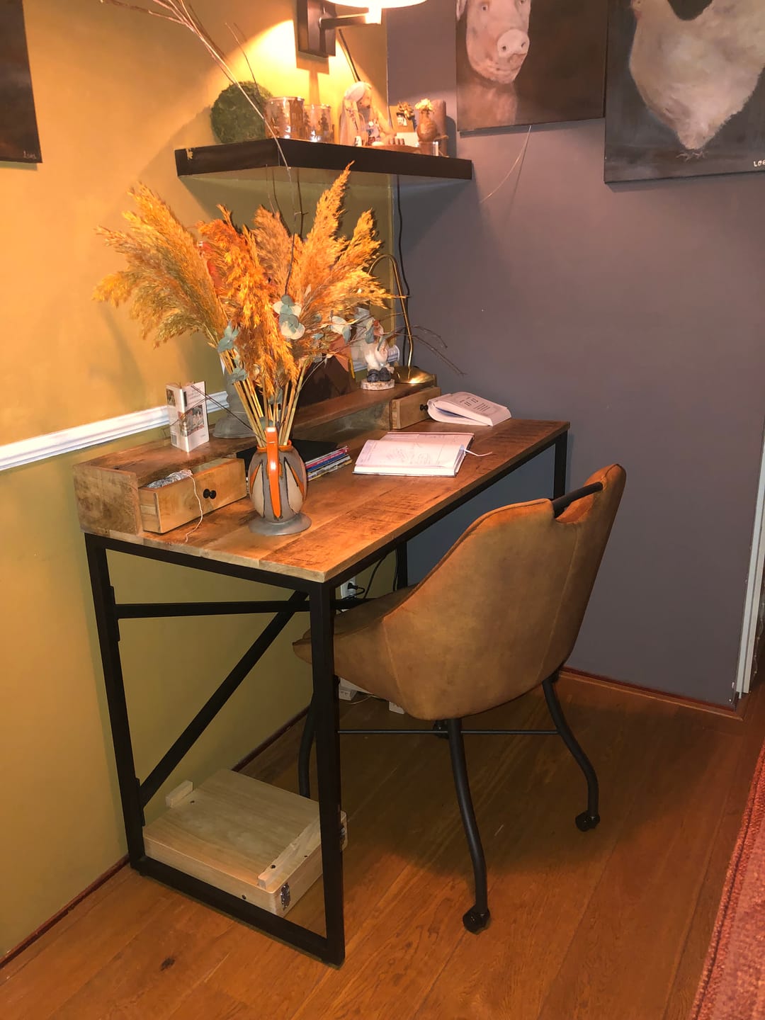 Customer photo review of Bureau / werktafel Industrieel Design | Mangohout en Staal | 120x55x90cm