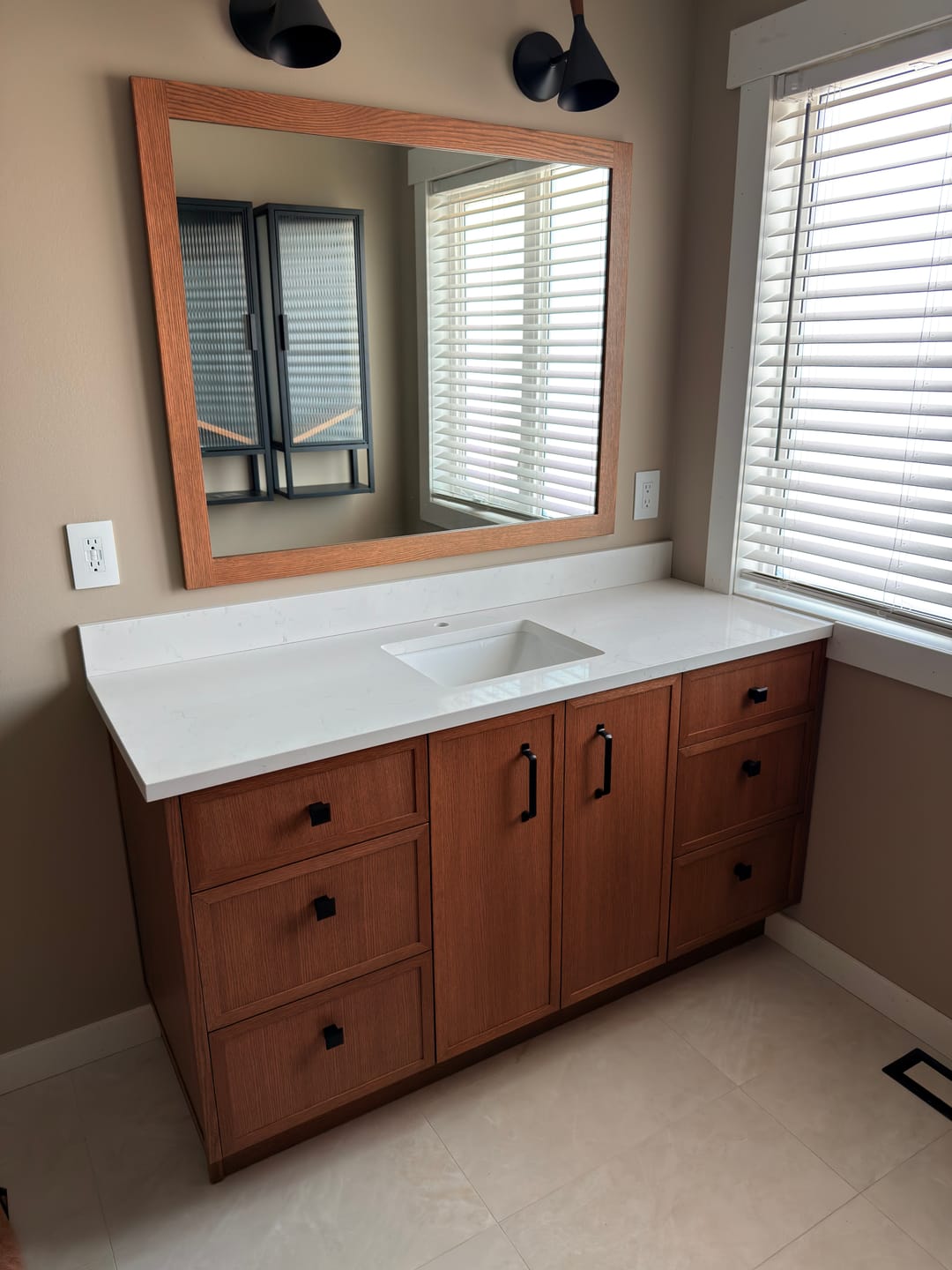 Customer photo review of Cape Breton 60" Mid Century Oak Bathroom Vanity