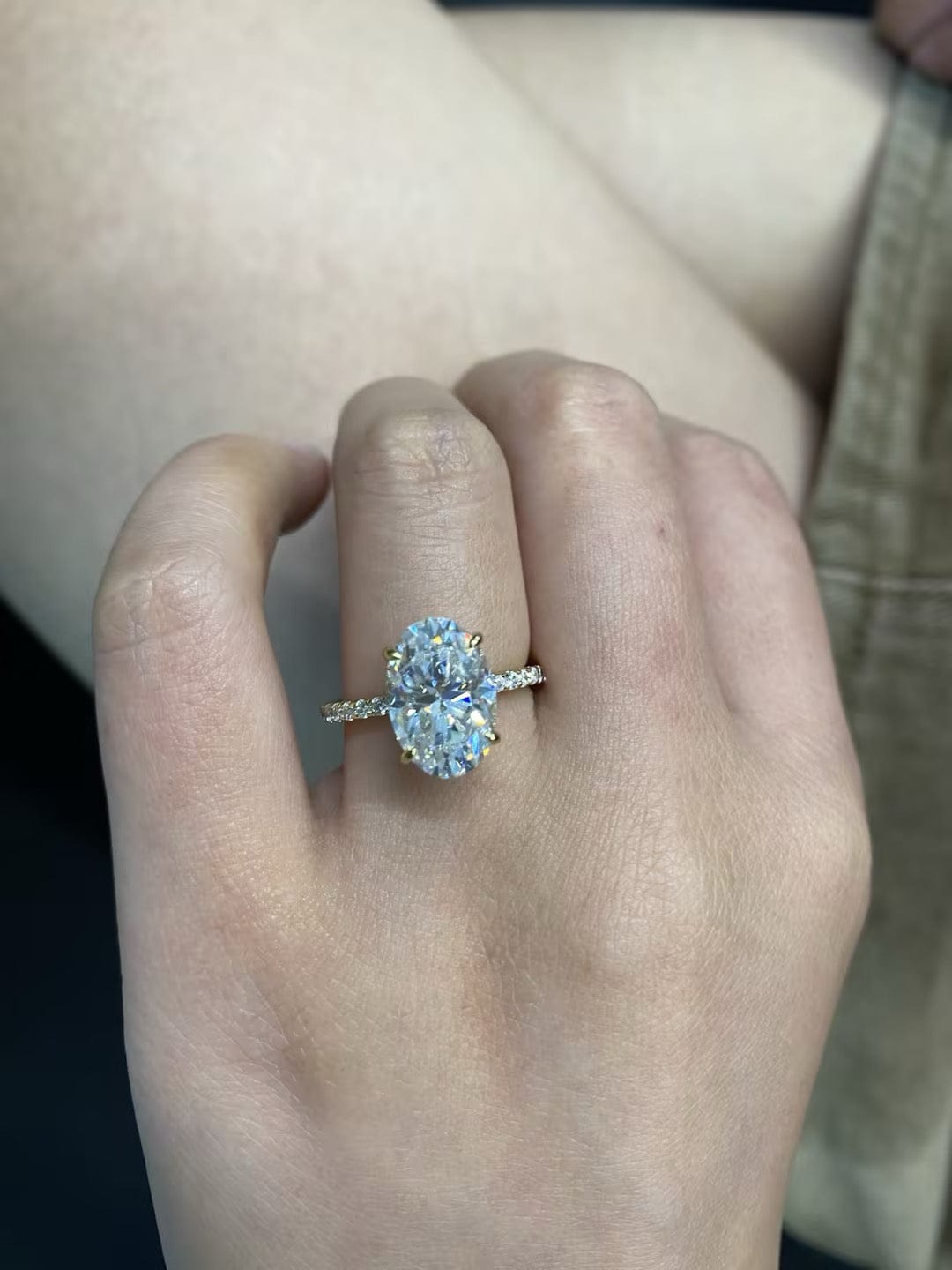 Customer photo review of S925 4.0Ct Oval Cut Classic Hidden Halo Pavé Engagement Ring Promise Ring