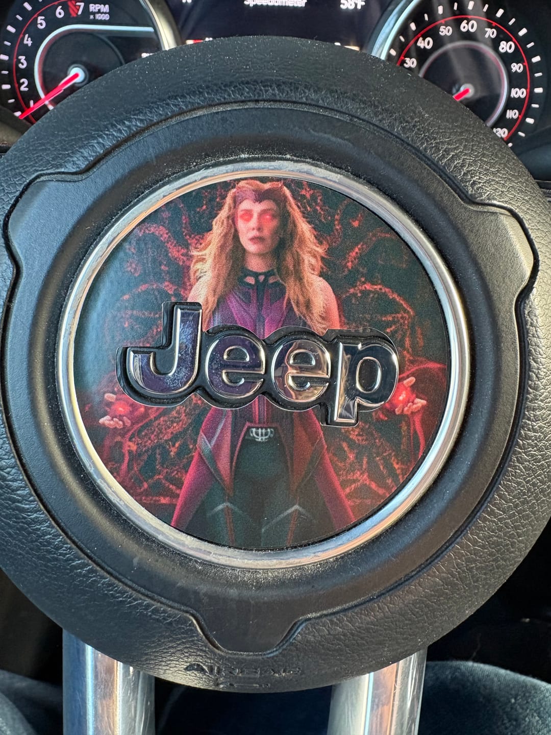 Customer photo review of Design Your Own Steering Wheel Decal for Jeep