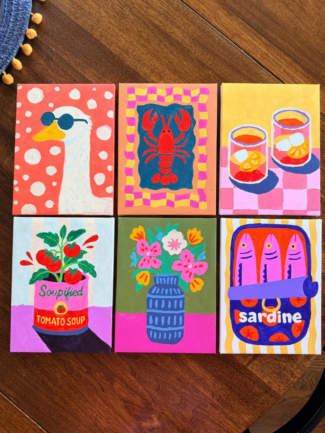 Customer photo review of 6 Mini Paintings - Lobster & Sardines Set