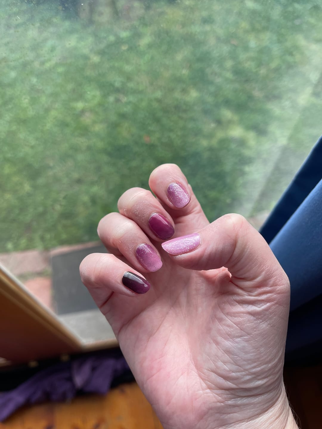 Customer photo review of NEW Mulberry Eclipse Ombre DIY Semicured Gel Nail Sticker Kit