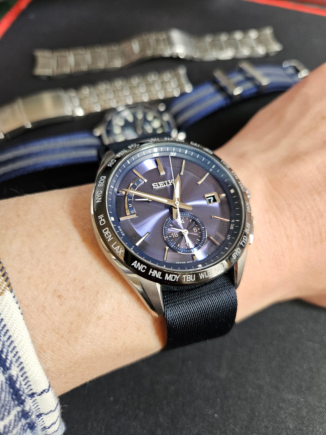 Customer photo review of Navy Blue Nylon Watch Strap