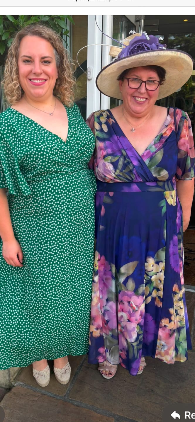 Customer photo review of Victoria Navy Purple Multi Angel Sleeve Mesh Long Midi Dress