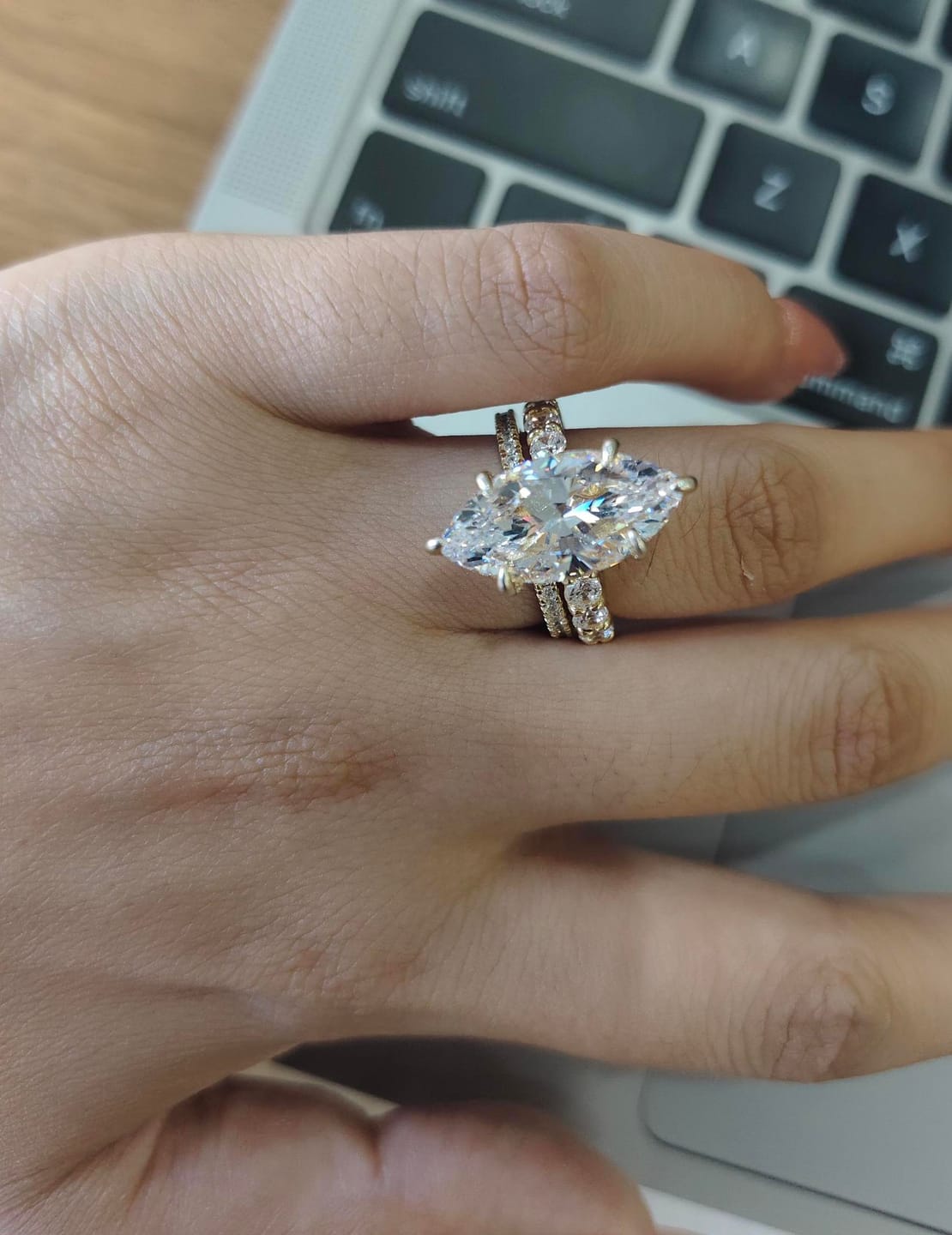 Customer photo review of S925 4.0Ct Marquise Cut Wedding Ring Set Travel Ring With Classic Wedding Band For Women