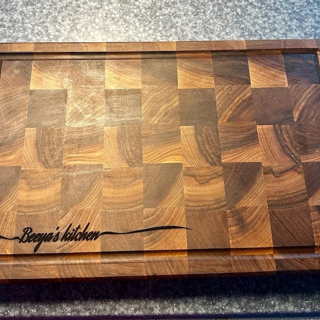Customer photo review of Personalized Double-sided Walnut  End Grain Cutting Board