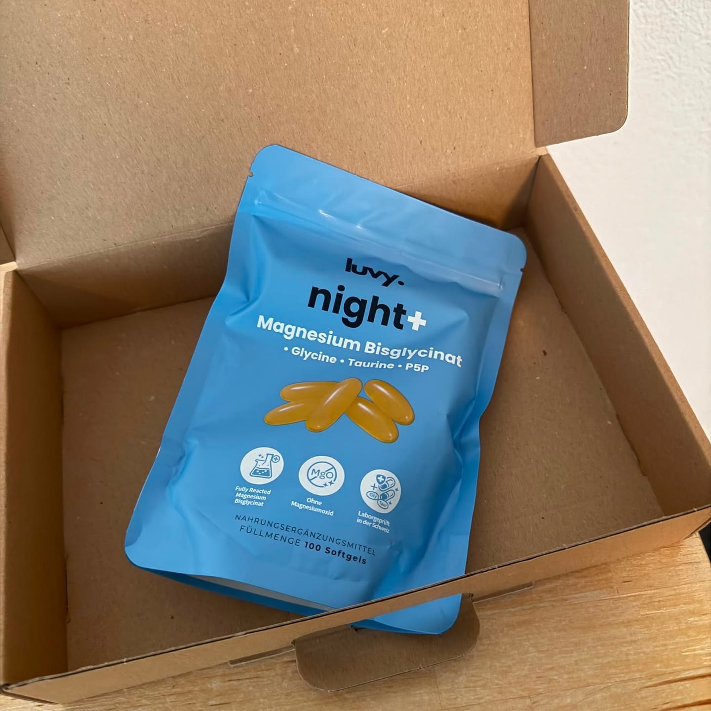 Customer photo review of LUVY NIGHT+ Premium Magnesium | Bisglycinat, Glycin, Taurin & P5P Softgels