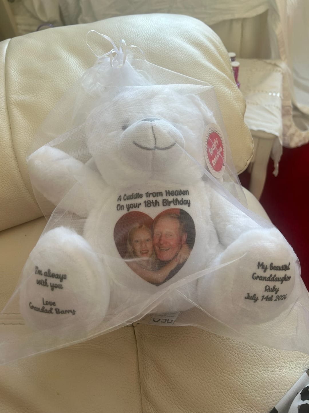 Customer photo review of Design a Personalised Angel Teddy Bear – Add Your Photo, Name or Message