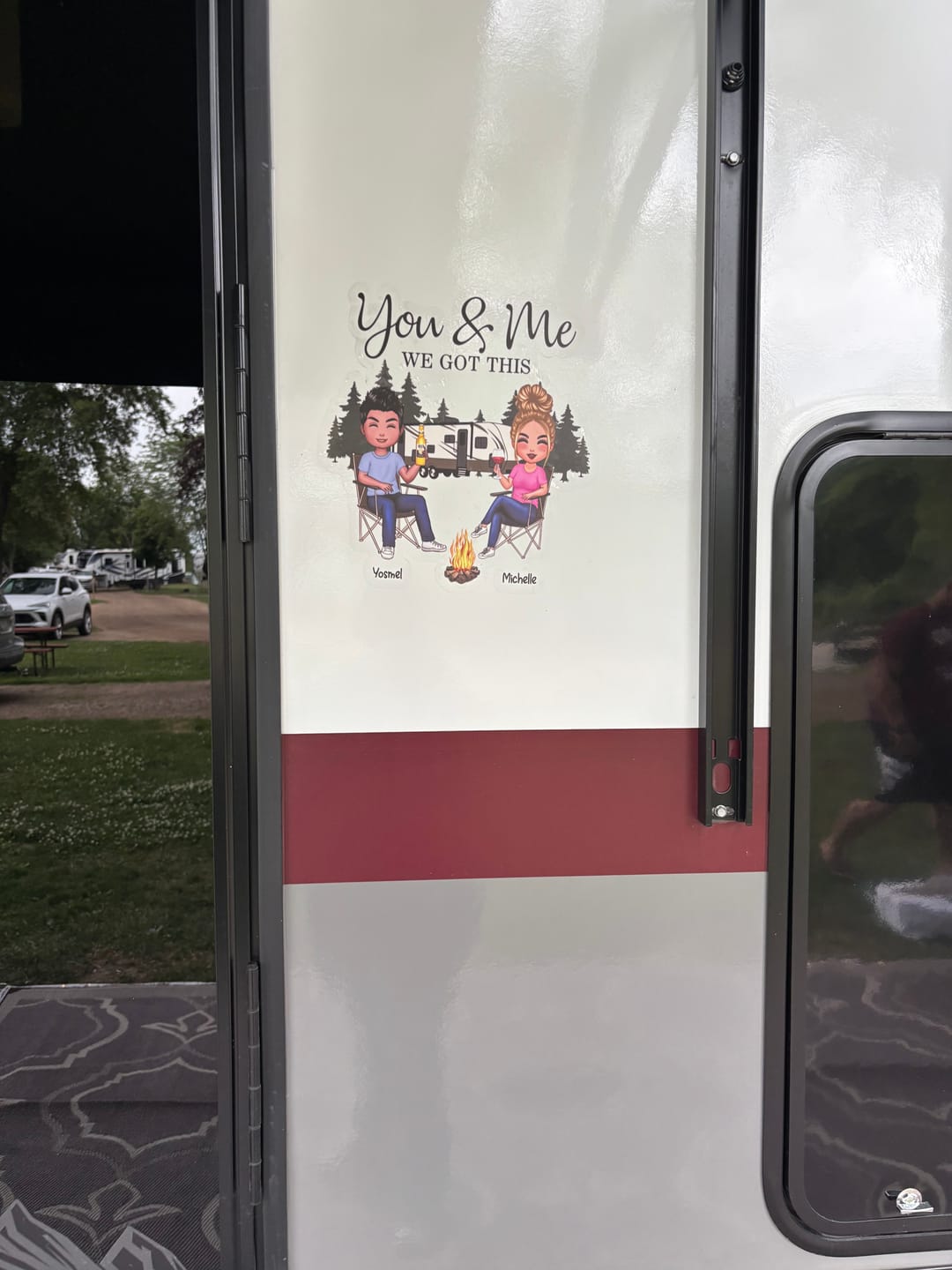 Customer photo review of Camping Partners For Life Doll Couple Sitting Personalized RV Decal