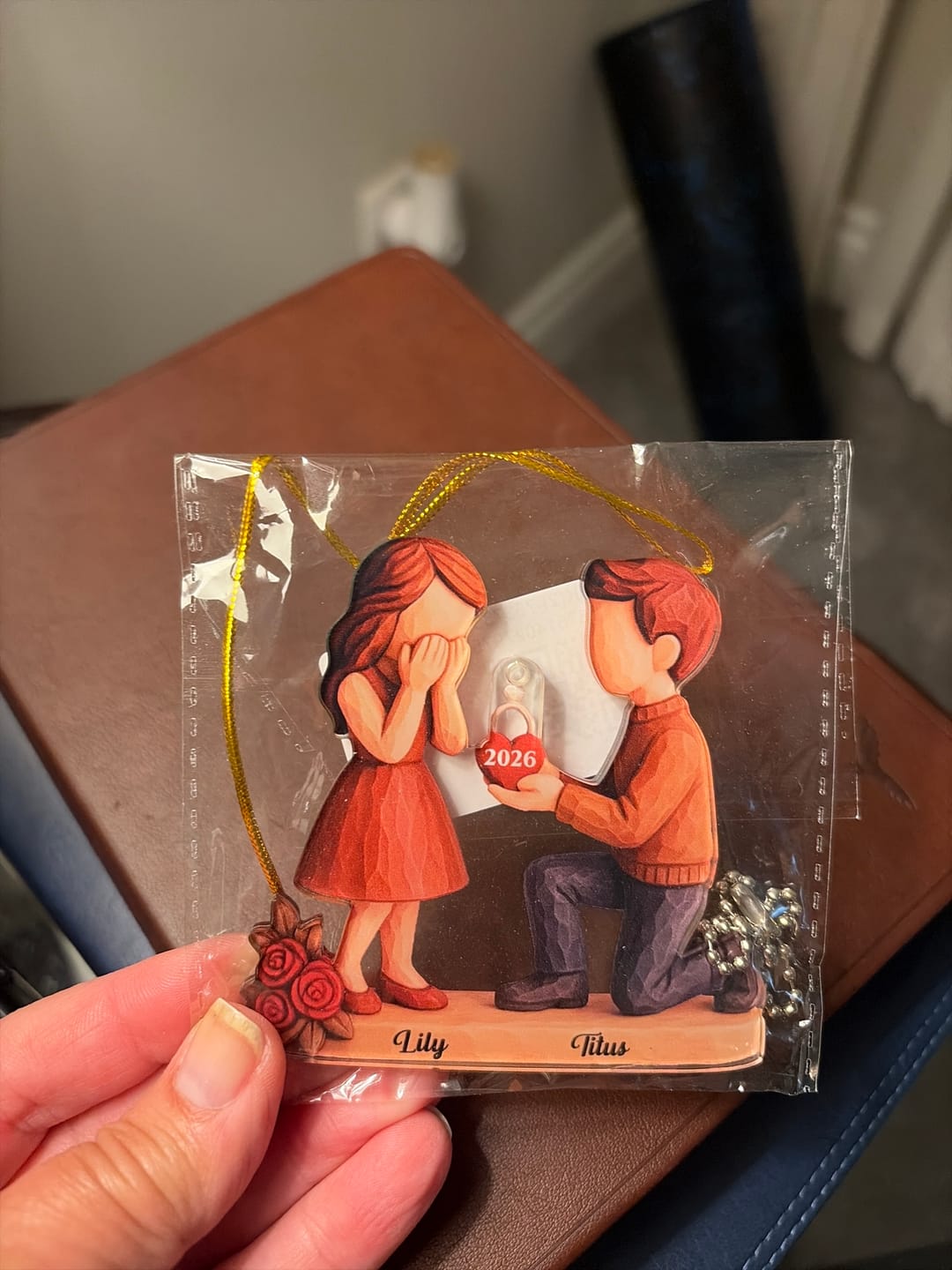 Customer photo review of Couple Marriage Proposal - Personalized Acrylic Ornament - Newly Engaged Gift, "She Said Yes!" Ornament, Just Engaged Gifts for Couples