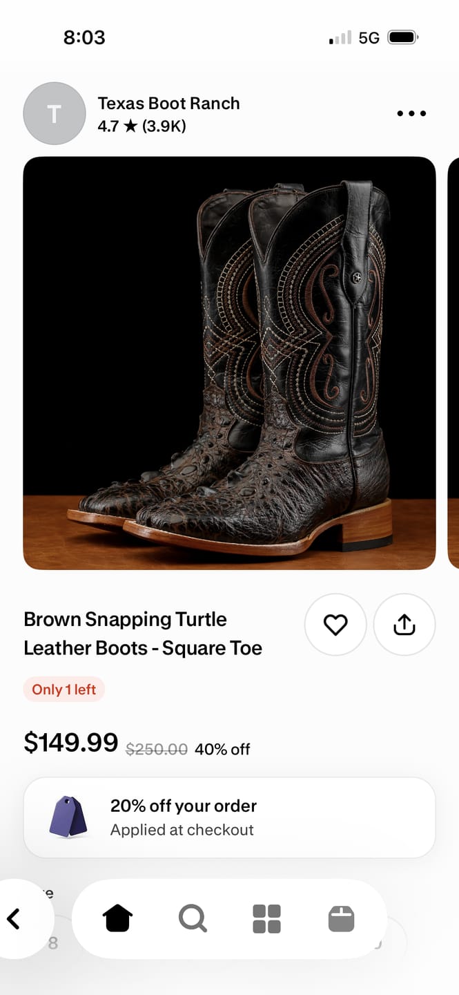 Customer photo review of Brown Caiman Neck Leather Boots - Square Toe