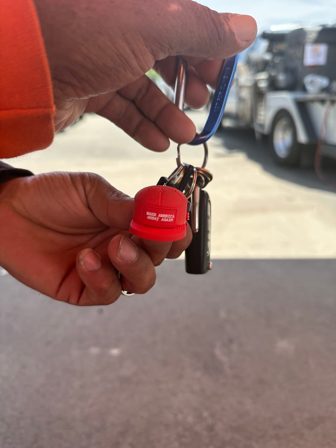 Customer photo review of MAGA Hat Keychain (Limited Edition)