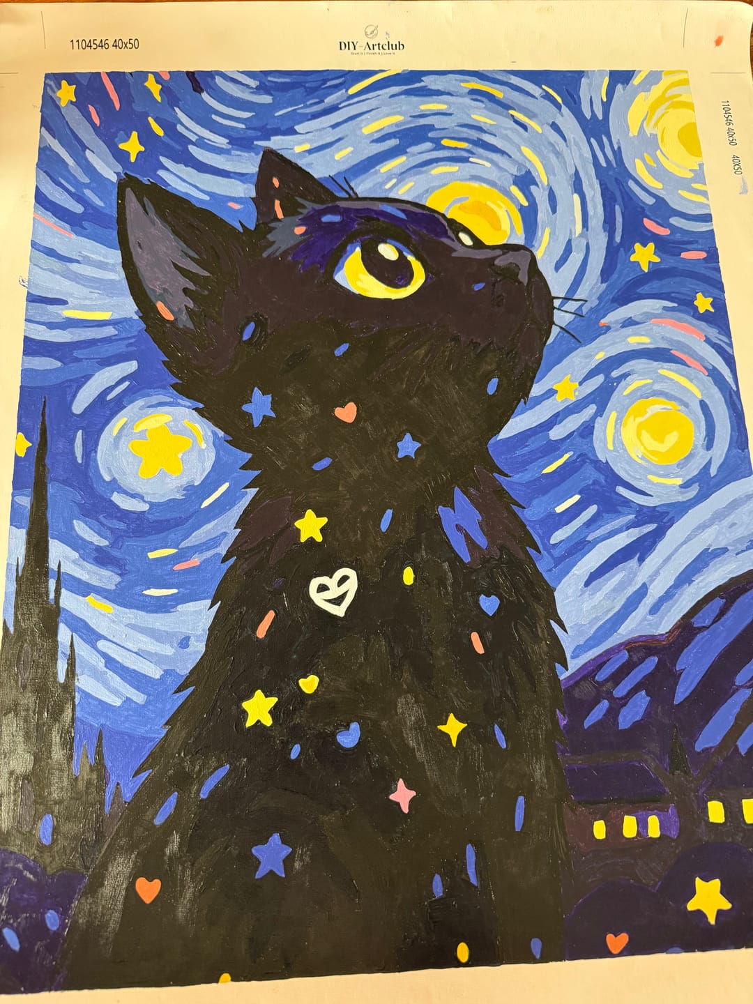 Customer photo review of Cat at the Starry Night | Paint by Number