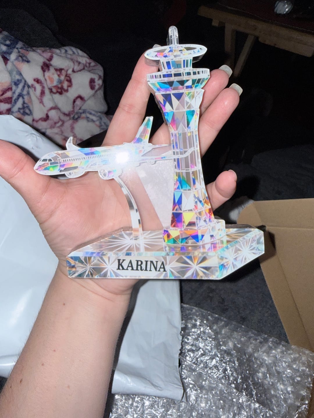 Customer photo review of Personalized Airplane Tower Acrylic Plaque, Custom Name Aircraft Keepsake
