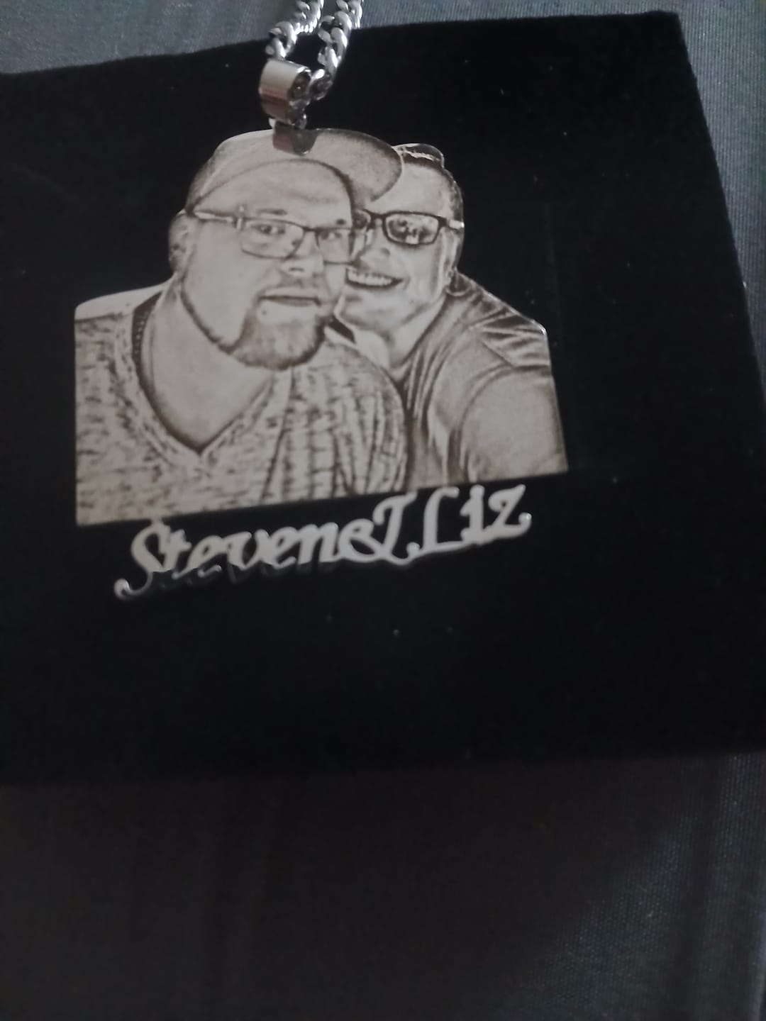 Customer photo review of Custom Photo Engraved Pendant Necklace
