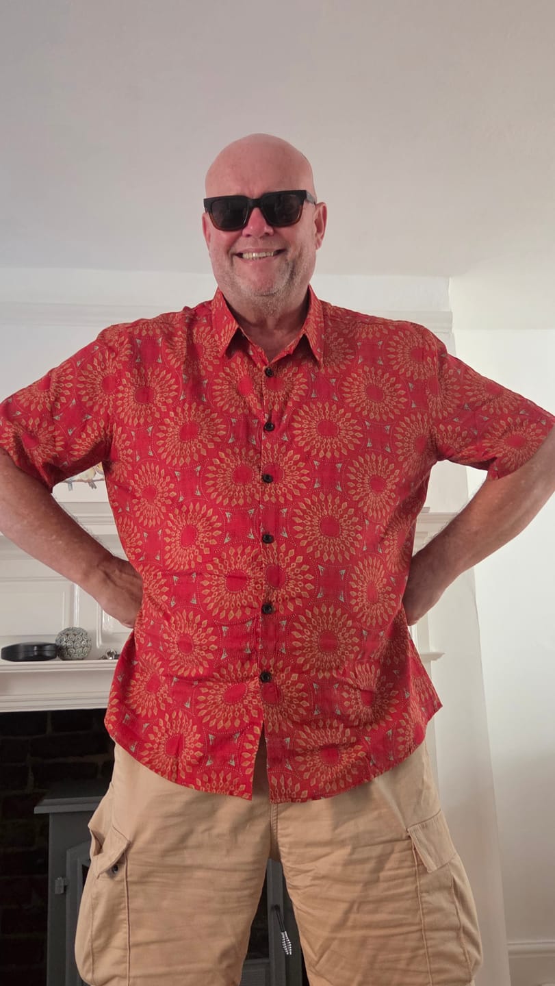 Customer photo review of Men's Cotton Vintage 70s Floral Retro Button Up Green Summer Beach Bohemian Boho Short Sleeve Shirt