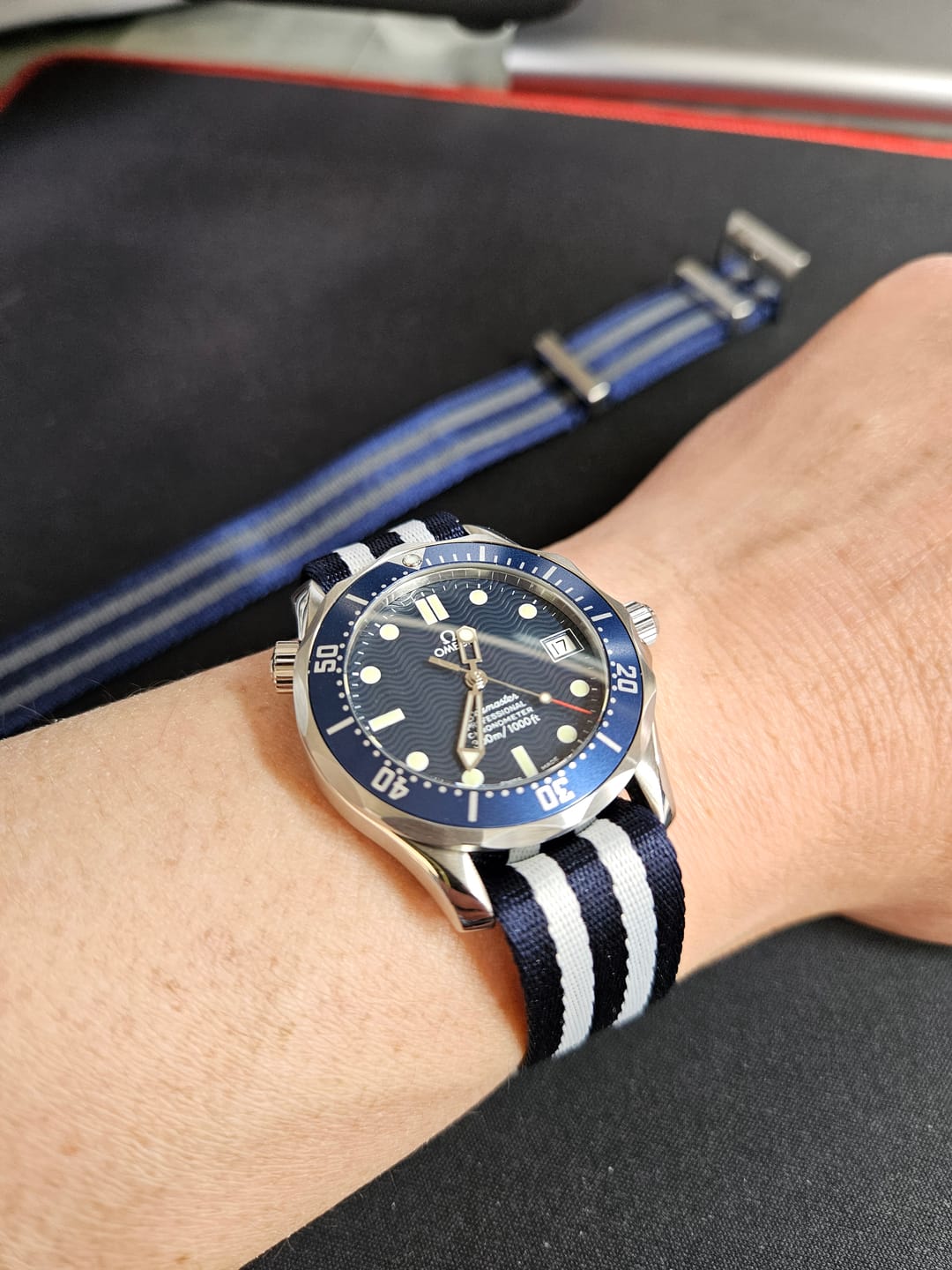Customer photo review of Navy Blue & White Nylon Watch Strap