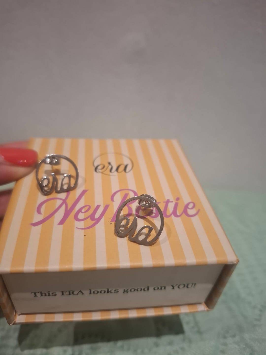 Customer photo review of Silver Era Logo Studs