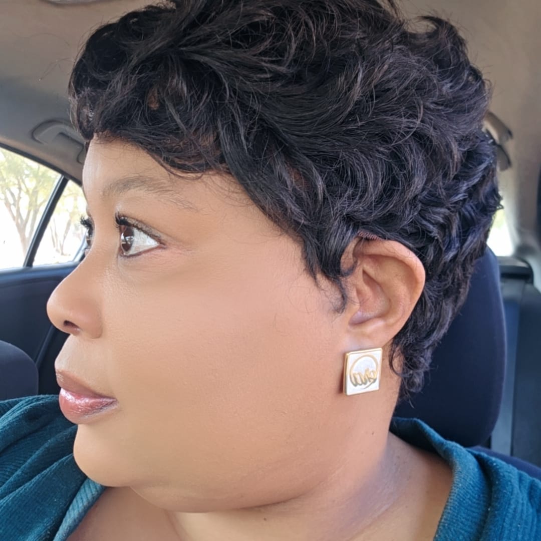 Customer photo review of Gold Pearl Square Earrings