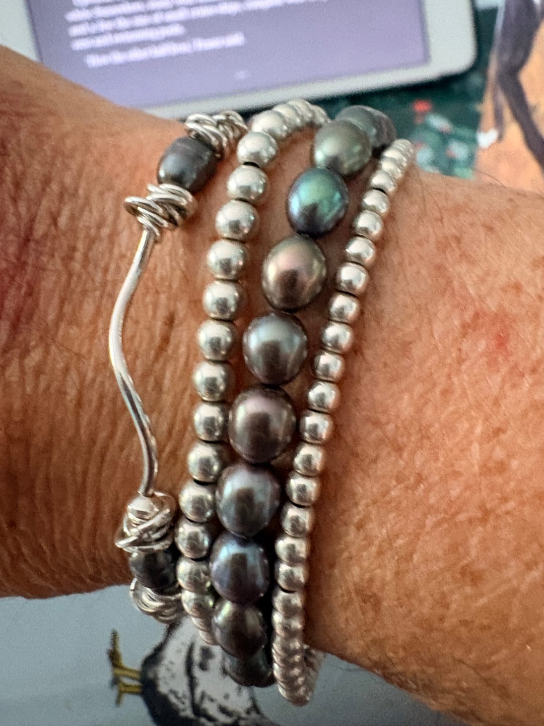 Customer photo review of Sterling Silver Multi-link & Pearl Bracelet