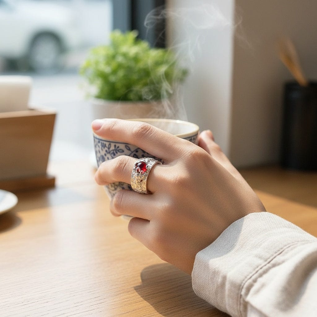 Customer photo review of FuAttract Wealth & Protection Garnet Pixiu Blessing Mantra Ring