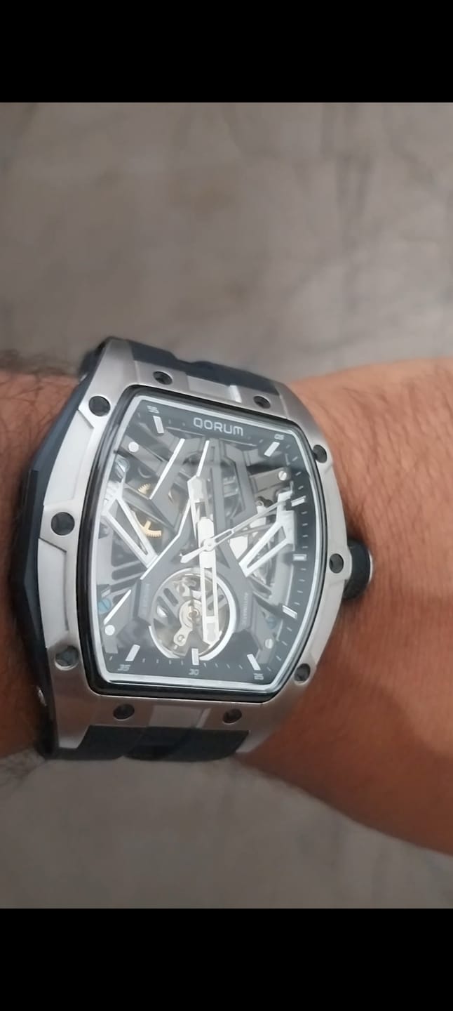 Customer photo review of Qorum Equinox Men’s Automatic Skeleton Watch - Black Dial with Silver Detailing, Black silicon strap 9191G-1