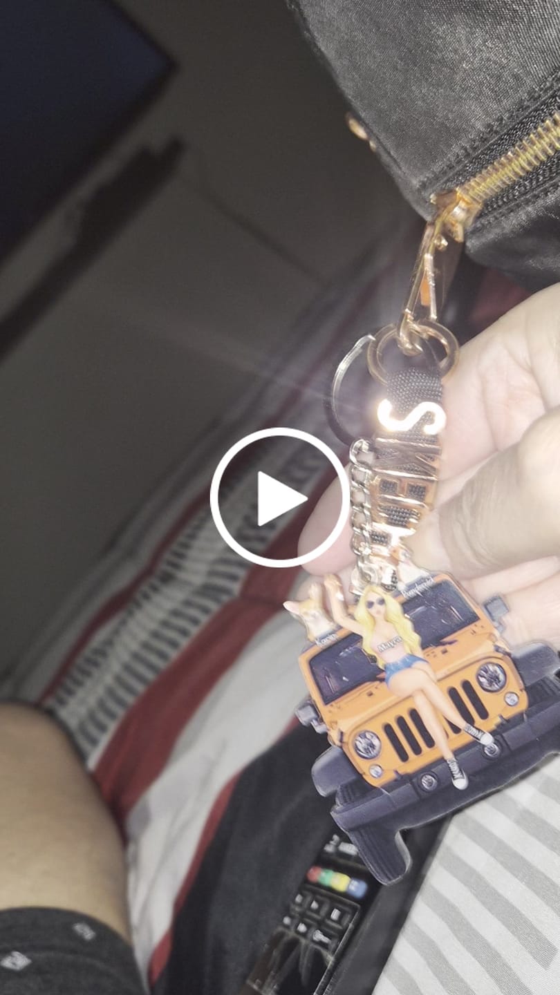 Customer video review of Personalized A Girl With Off-Road Car And Dog Keychain Gift For Journey Girls