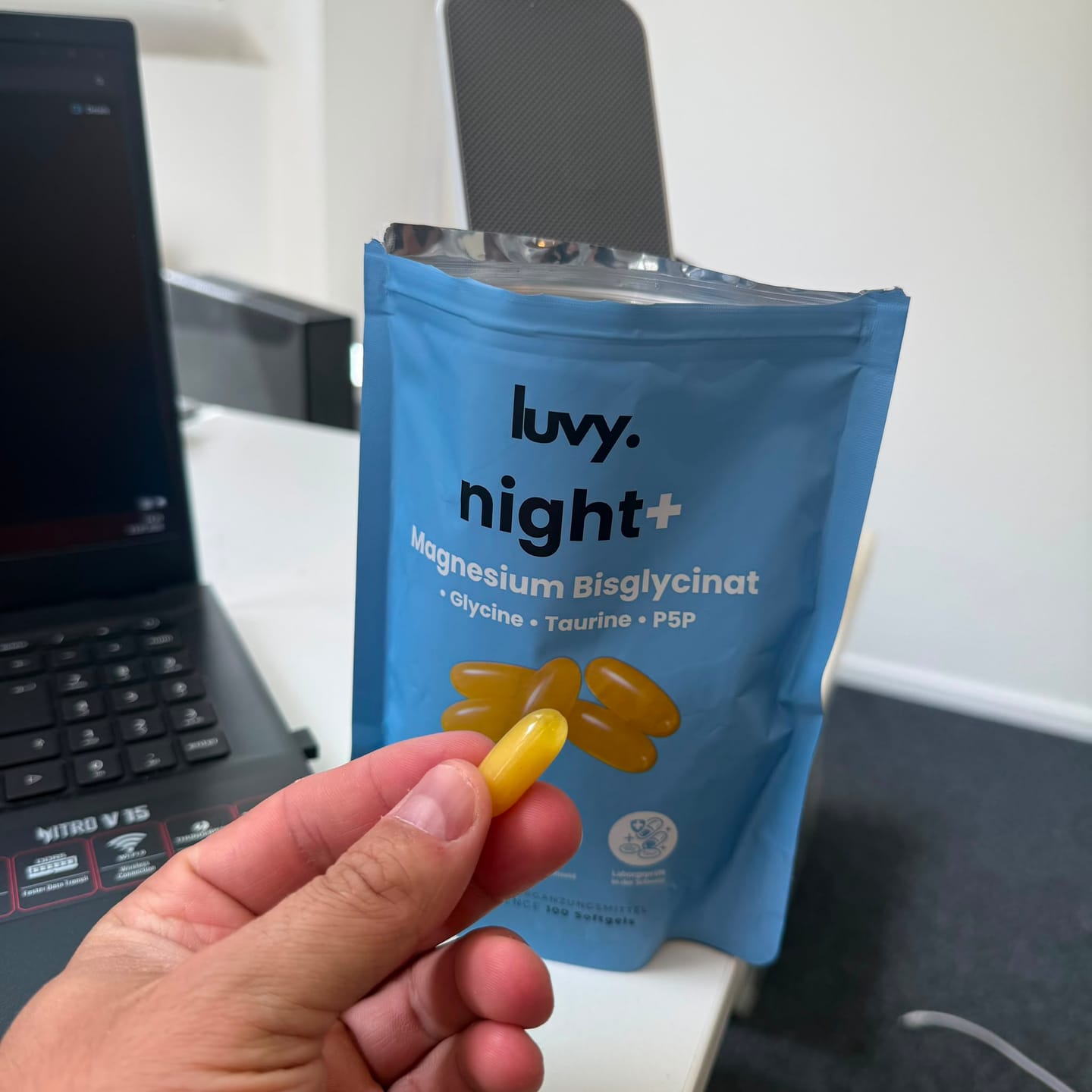 Customer photo review of LUVY NIGHT+ Premium Magnesium | Bisglycinat, Glycin, Taurin & P5P Softgels