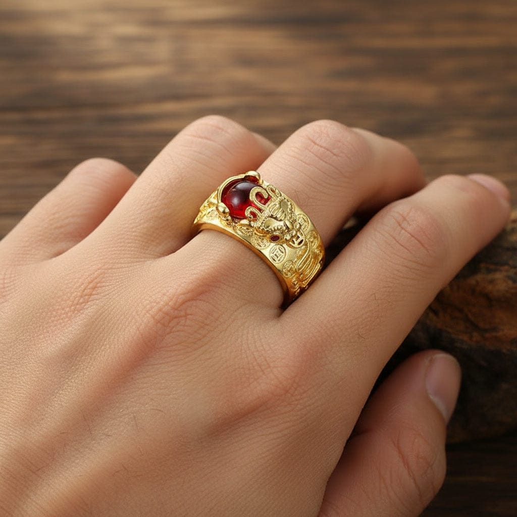 Customer photo review of FuAttract Wealth & Protection Garnet Pixiu Blessing Mantra Ring