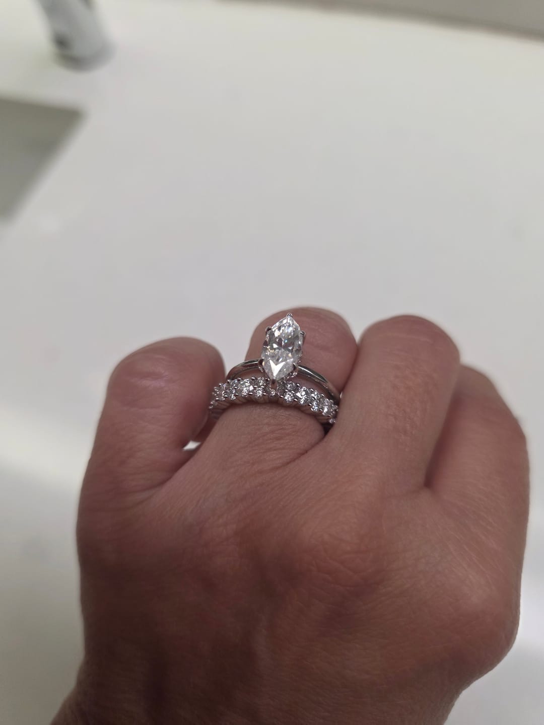 Customer photo review of Moissanite 1.0 Ct/2.0 Ct/3.0Ct Marquise Cut Solitaire White Gold Promise Ring For Women