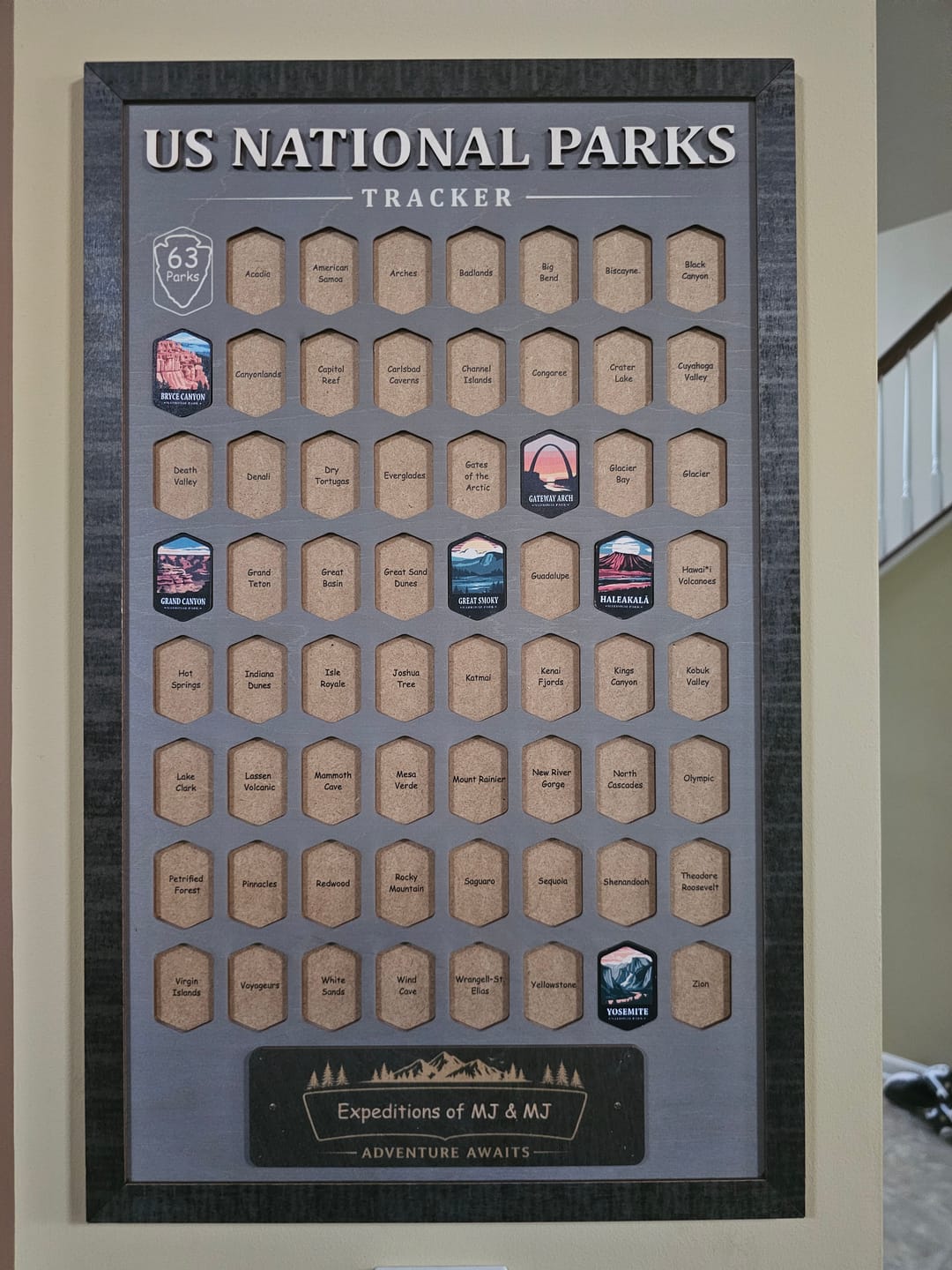 Customer photo review of USA National Parks Travel Tracker - A Handcrafted Wooden Board to Track All 63 National Parks
