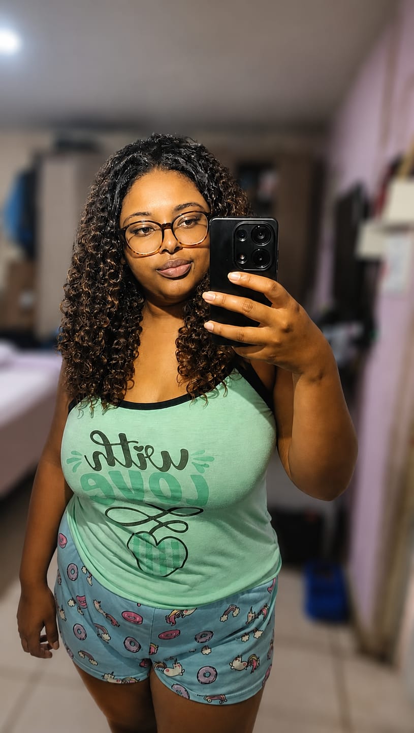 Customer photo review of Lace Front Reya Castanho Luzes 10C Cacheada - Repartição Livre 13x4