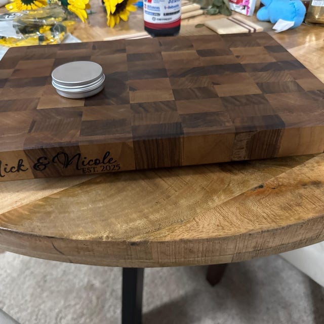 Customer photo review of Personalized Double-sided Walnut  End Grain Cutting Board