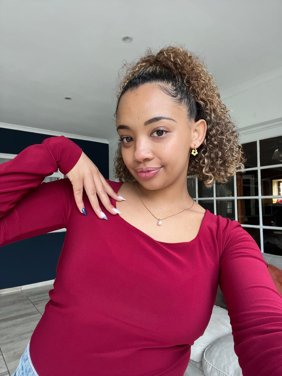 Customer photo review of Maroon Square Neck Long Sleeved Top