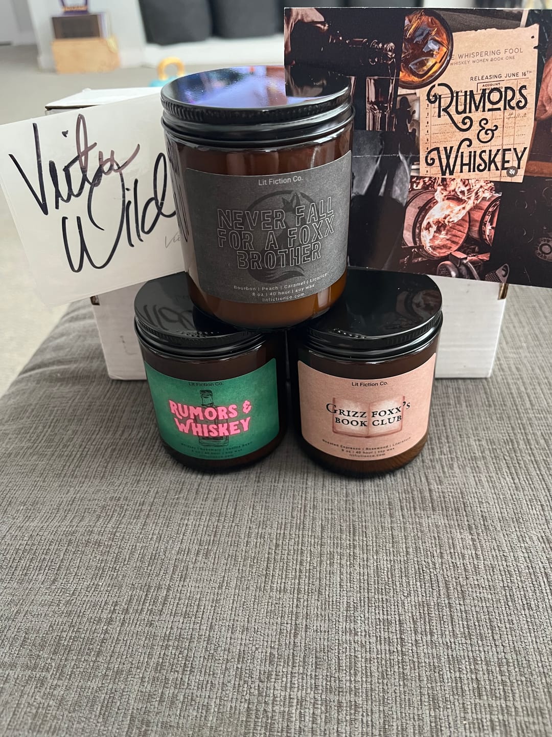 Customer photo review of Grizz Foxx's Book Club | Foxx Boys Bourbon Licensed Candle Collection