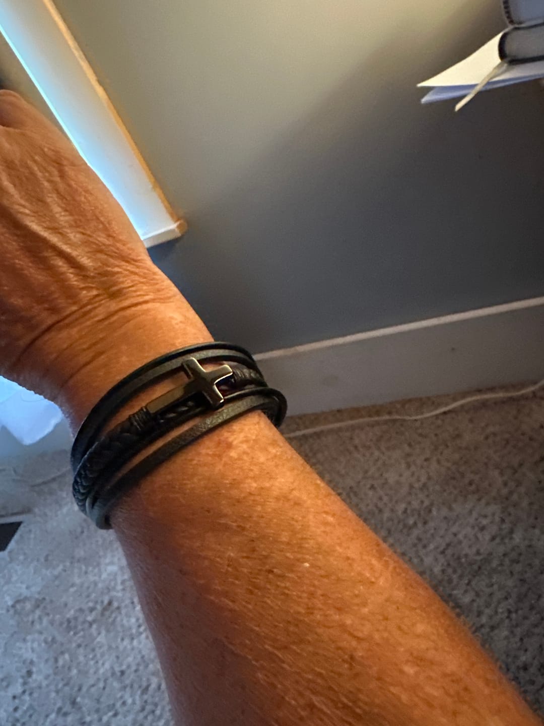 Customer photo review of Christianartworkshop Braided Cross Leather Bracelet: Steady Grace for Everyday Wrists