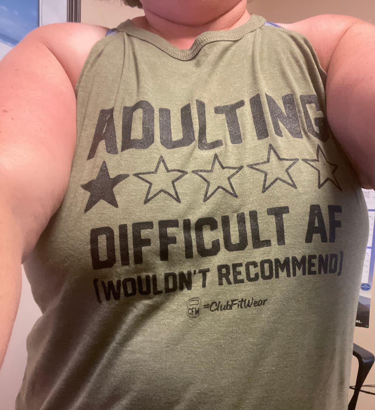 Customer photo review of Adulting Difficult AF Wouldn't Recommend - High Neck Rocker Tank