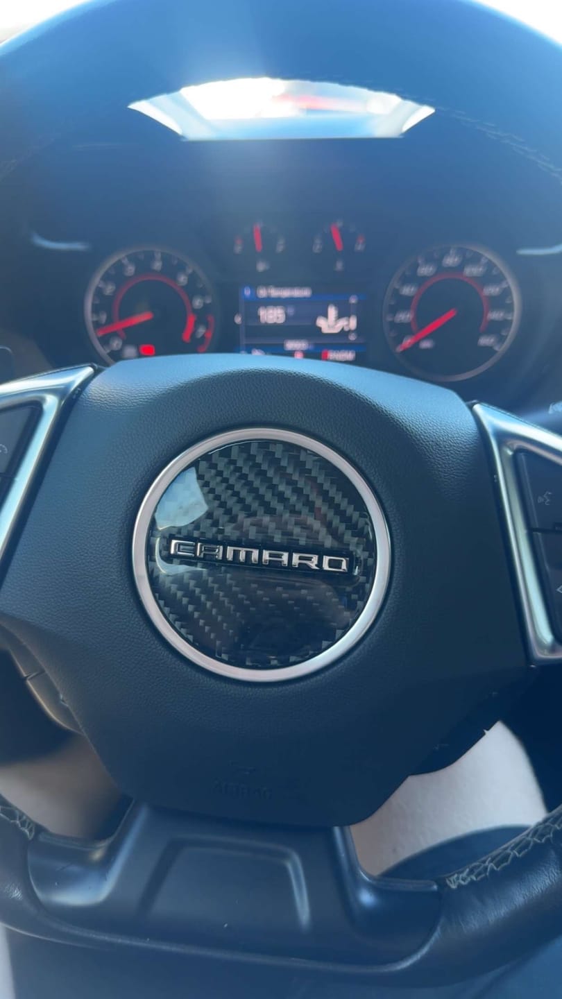 Customer photo review of Camaro 2016-2024 Carbon Fiber Steering Wheel Airbag Center Overlay