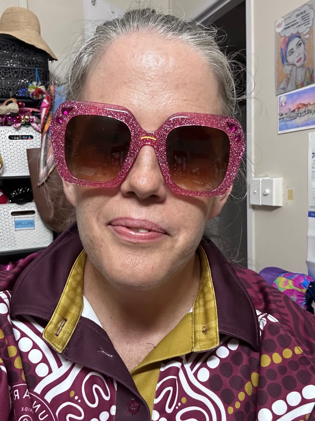Customer photo review of Rosinite ~ Oversized pink oval sunglasses in glitter acetate with fuchsia crystal detailing