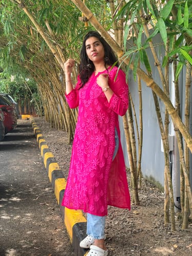 Customer photo review of Waliya Deep Pink Viscose Georgette Kurta