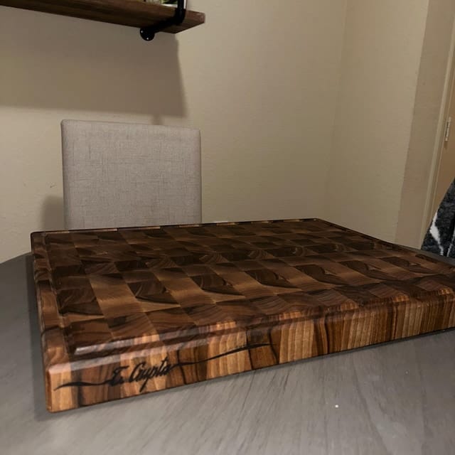 Customer photo review of Personalized Double-sided Walnut  End Grain Cutting Board