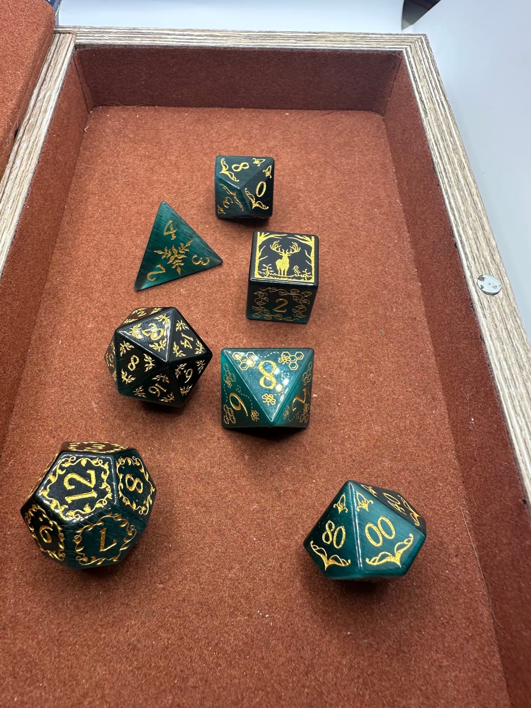 Customer photo review of Secrets of the Forest Dice Set (Velvet Green Cat Eye)