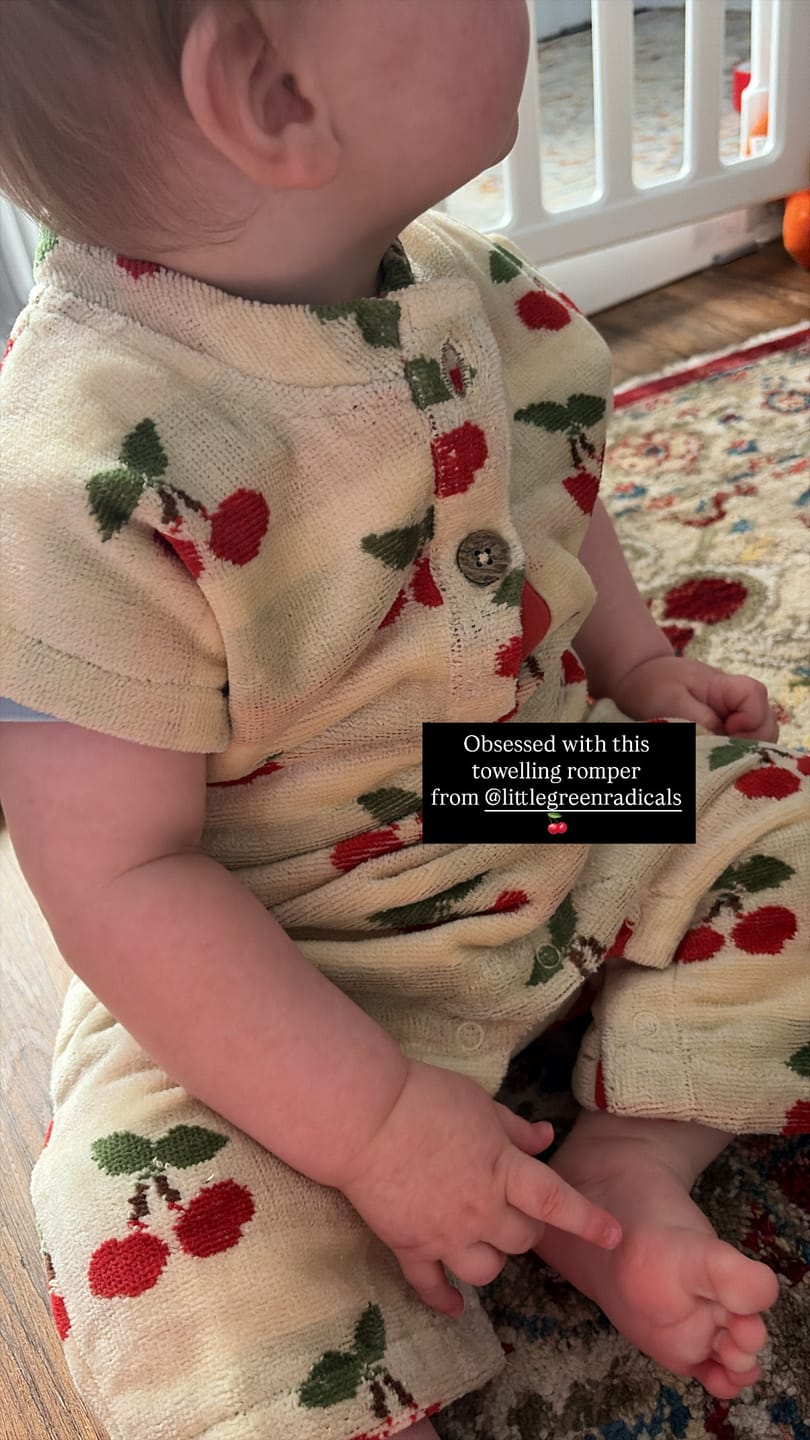 Customer photo review of Little Cherries Towelling Romper