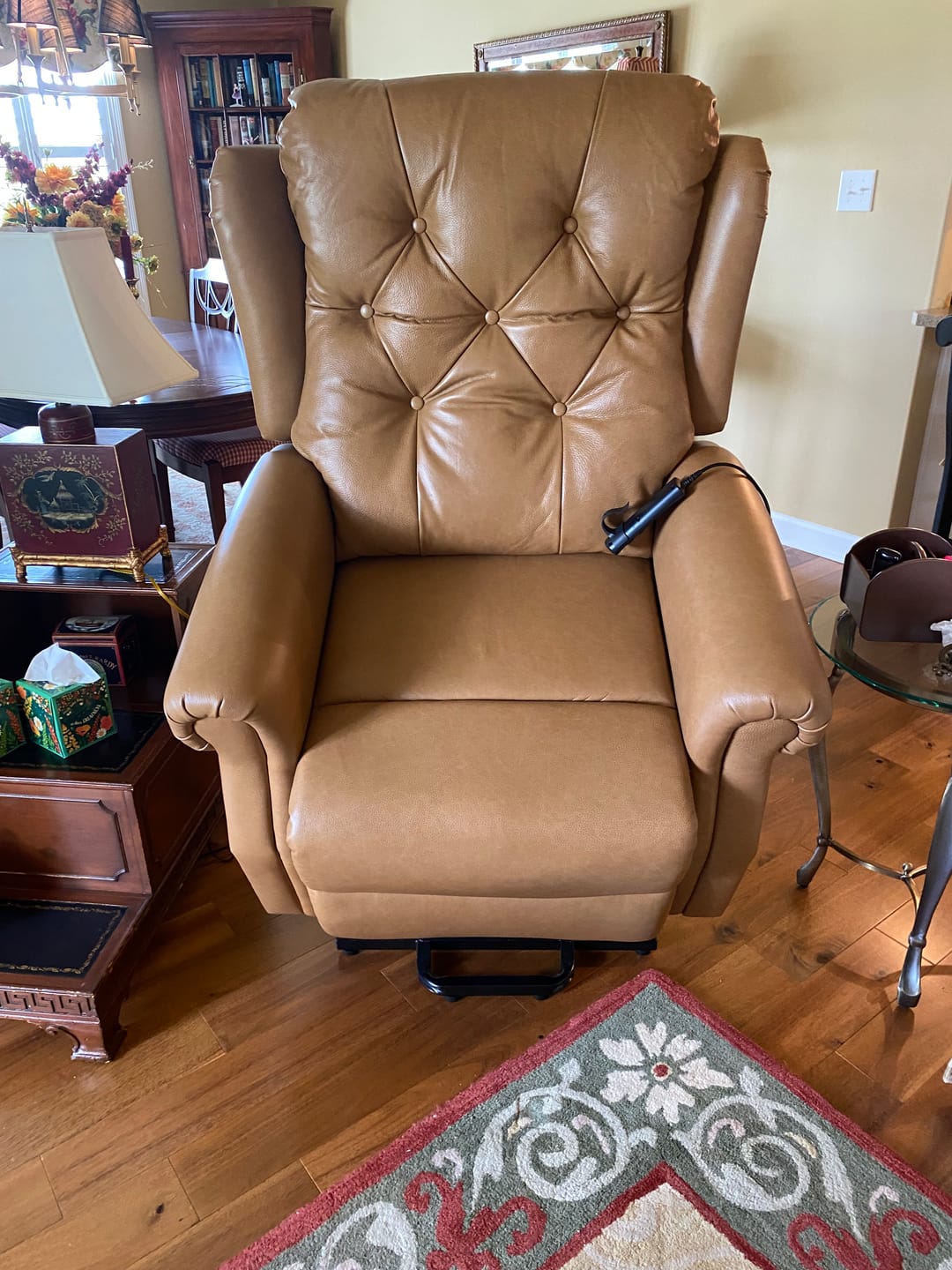 Customer photo review of 9199 Medium Top Grain Leather Power Lift Recliner - Dual Motor, Lay Flat, USB, Heat & Massage