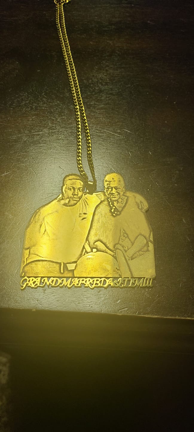 Customer photo review of Custom Photo Engraved Pendant Necklace